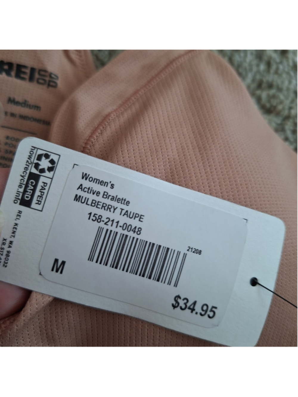 NWT REI Co-op Active Bralette Racerback Wireless Bra Sz M Mulberry Taupe Tan Bra - Picture 3 of 5